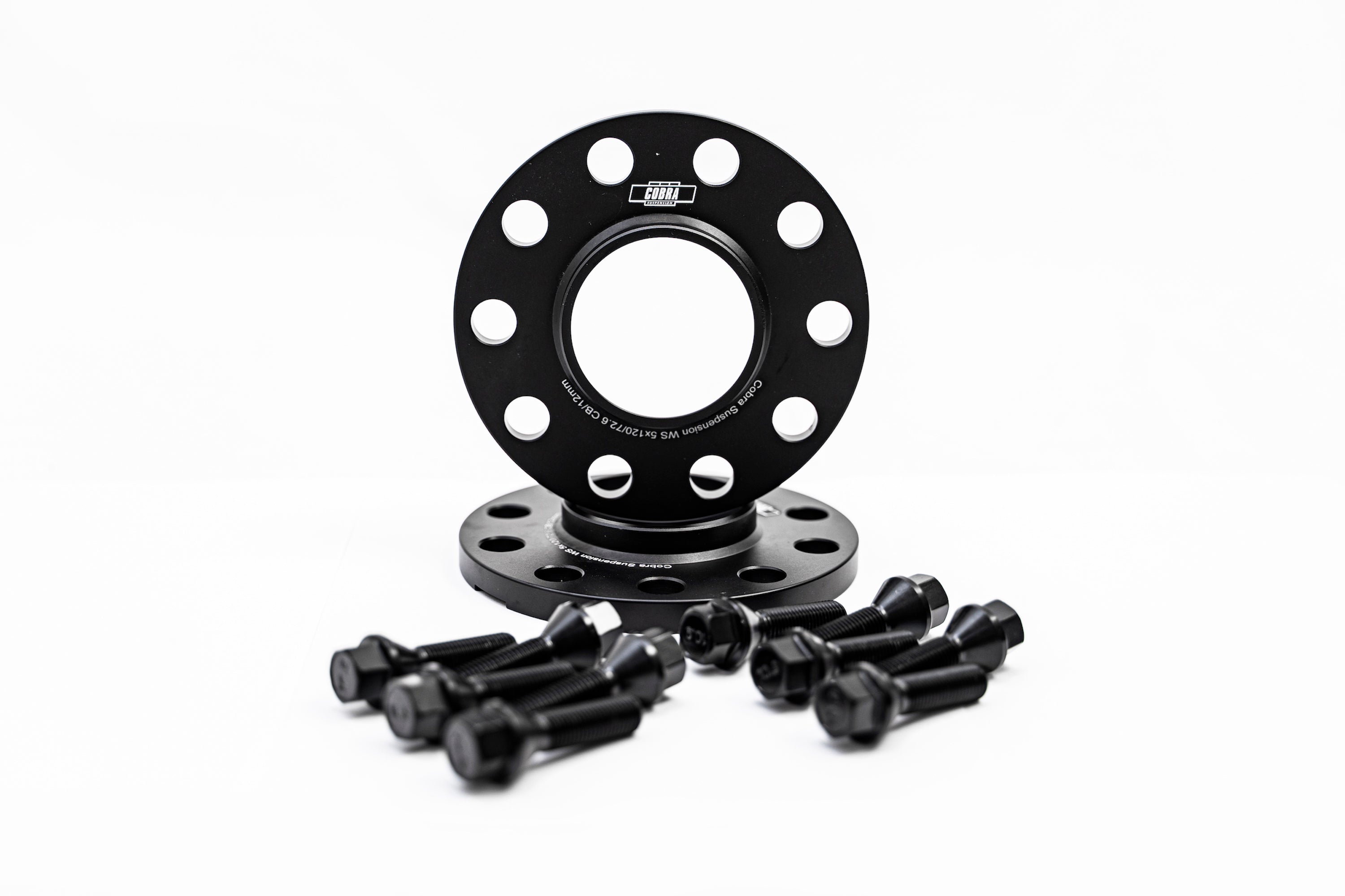 Cobra Suspension Wheel Spacers - Wheel Spacers 5x120 CB72.6 15mm - Black Forged Spacer - With Hub Lip - 10pcs M14x1.25 L41mm G10.9 - WS5x120.726-15-M14